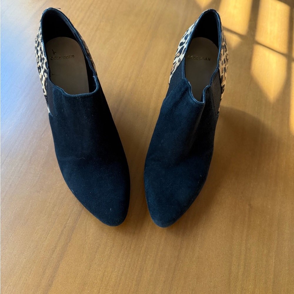 Cole Haan Black and‎ Animal Print Ankle Booties